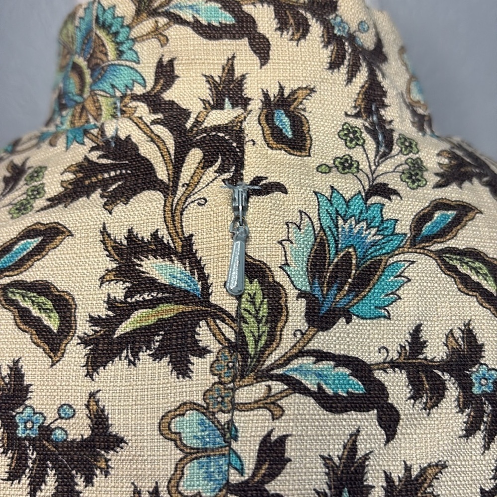 Helen Cherry Silk Dress Blue Brown Floral Side Slit Size 12(actual 8) - Picture 7 of 13